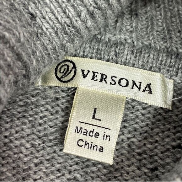 Versona Multi Pattern Color Block Turtleneck Sweater Gray Tan Large - Picture 9 of 11